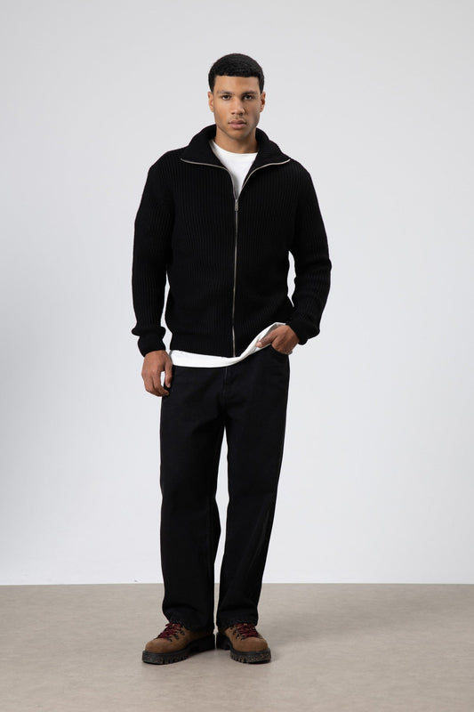 Oversized Zipper-Front Knit Cardigan
