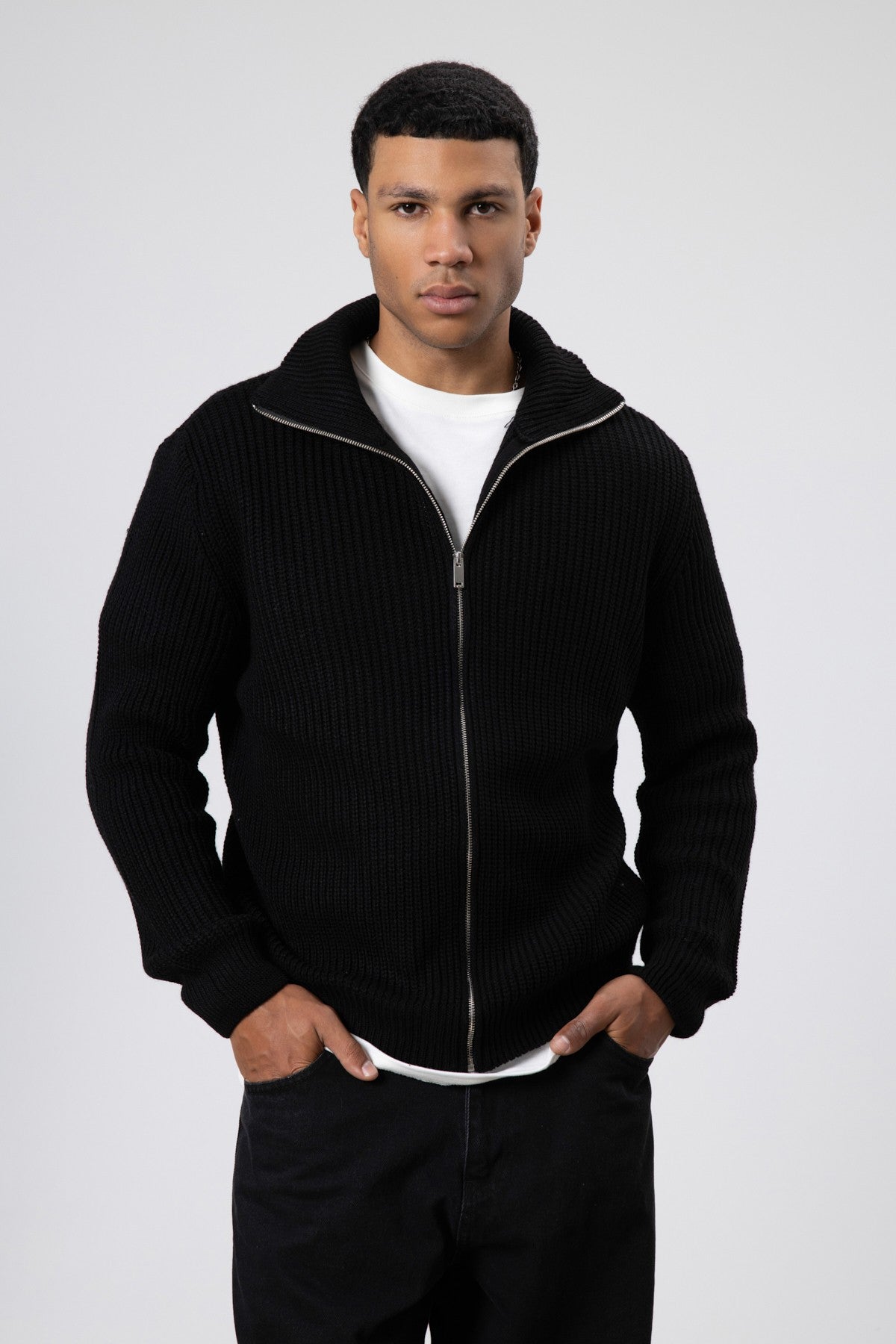 Oversized Zipper-Front Knit Cardigan