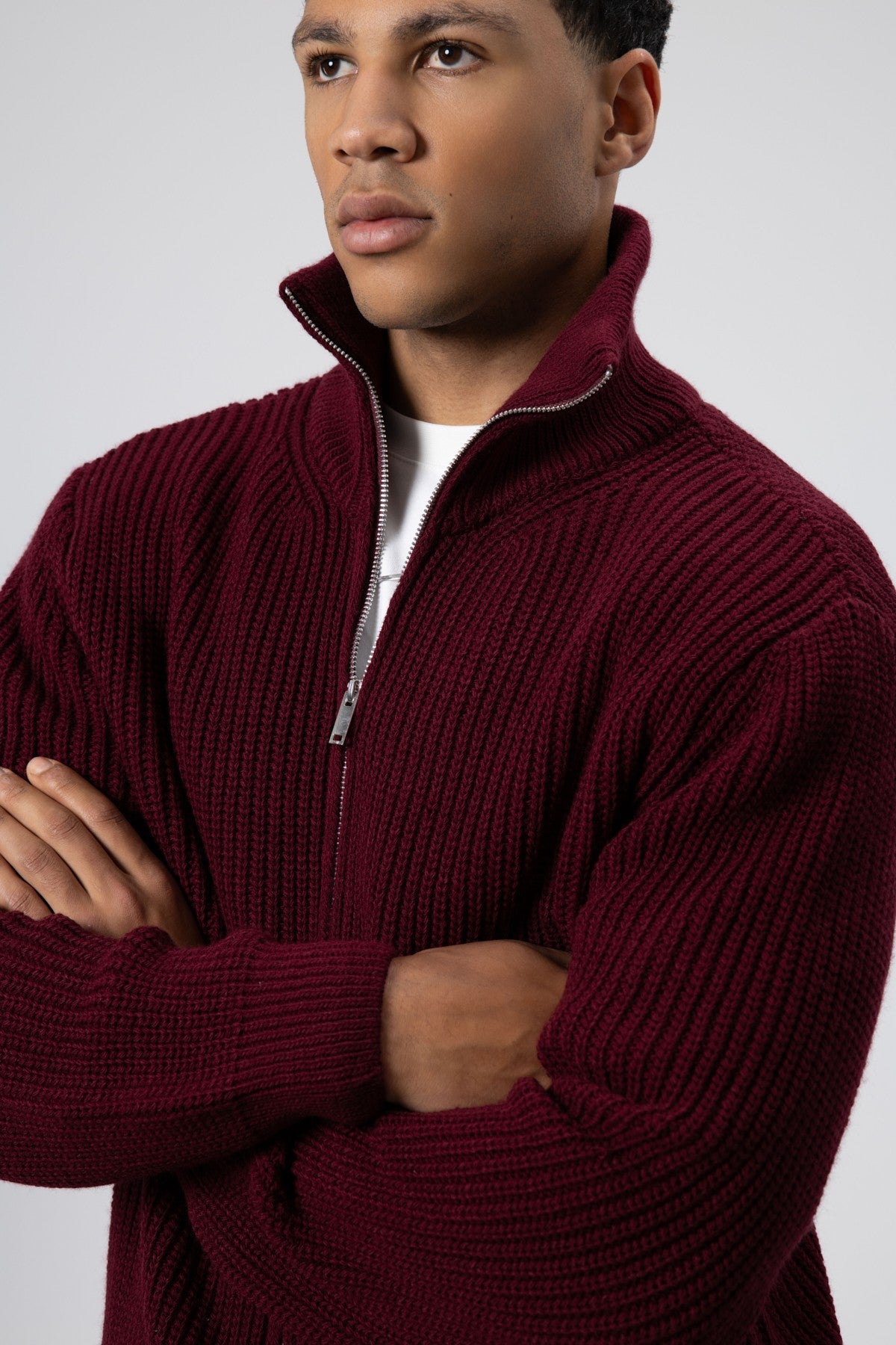 Oversized Zipper-Front Knit Cardigan