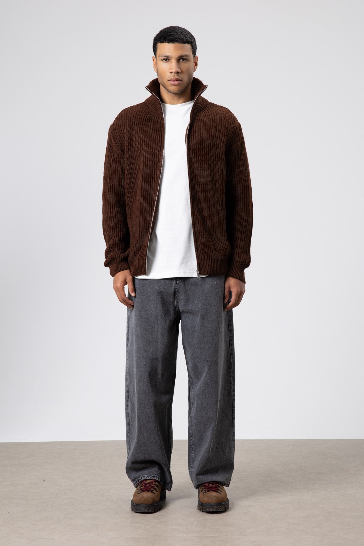 Oversized Zipper-Front Knit Cardigan