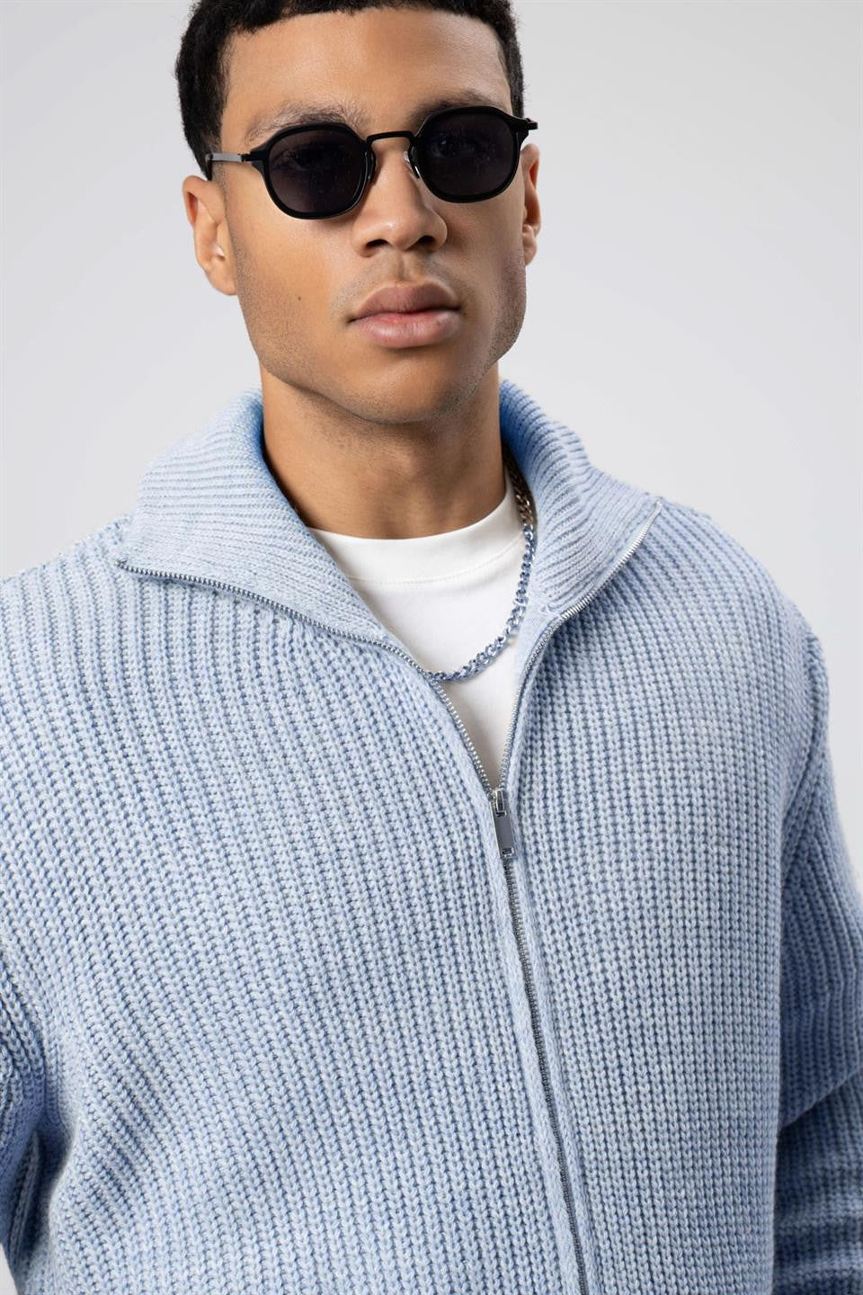 Oversized Zipper-Front Knit Cardigan