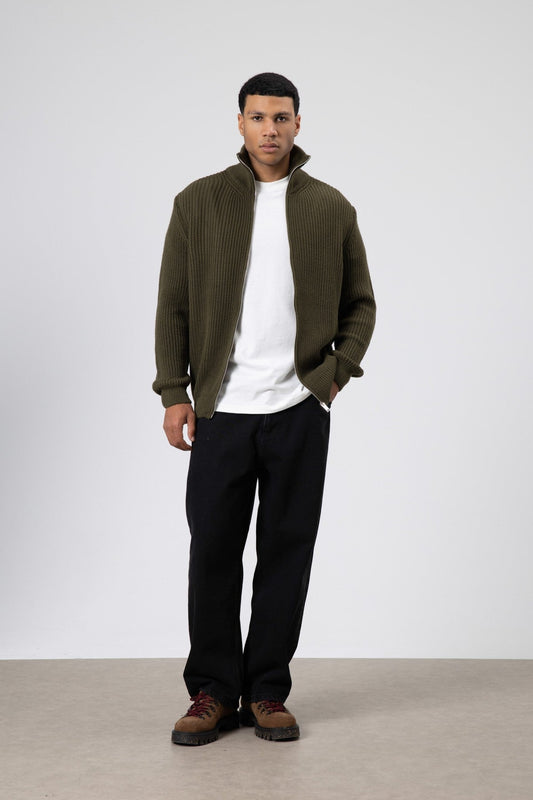 Oversized Zipper-Front Knit Cardigan