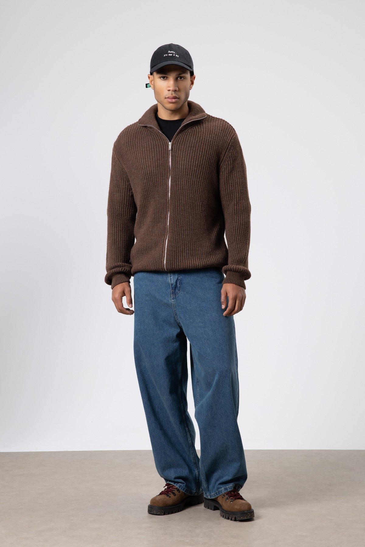 Oversized Zipper-Front Knit Cardigan