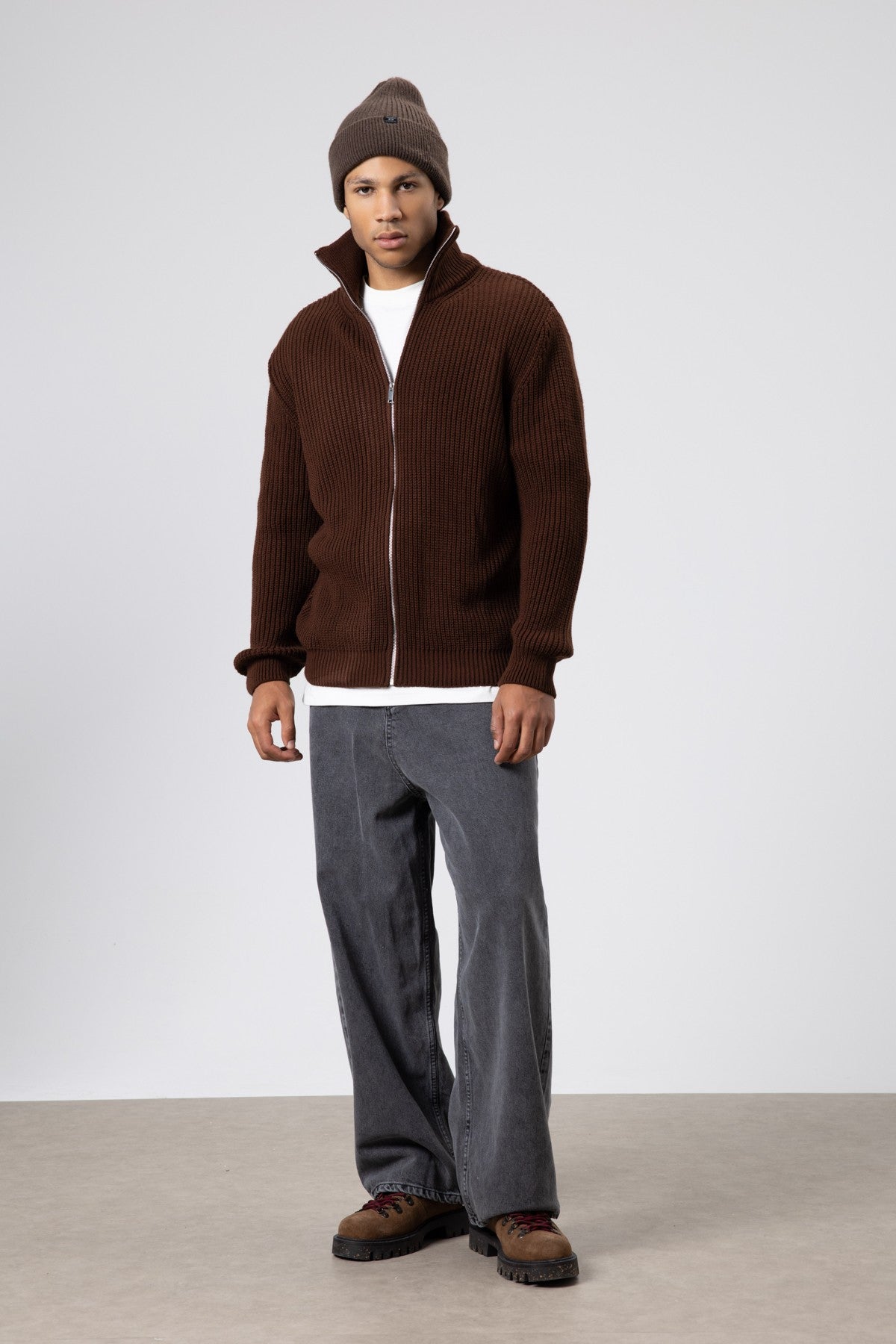 Oversized Zipper-Front Knit Cardigan