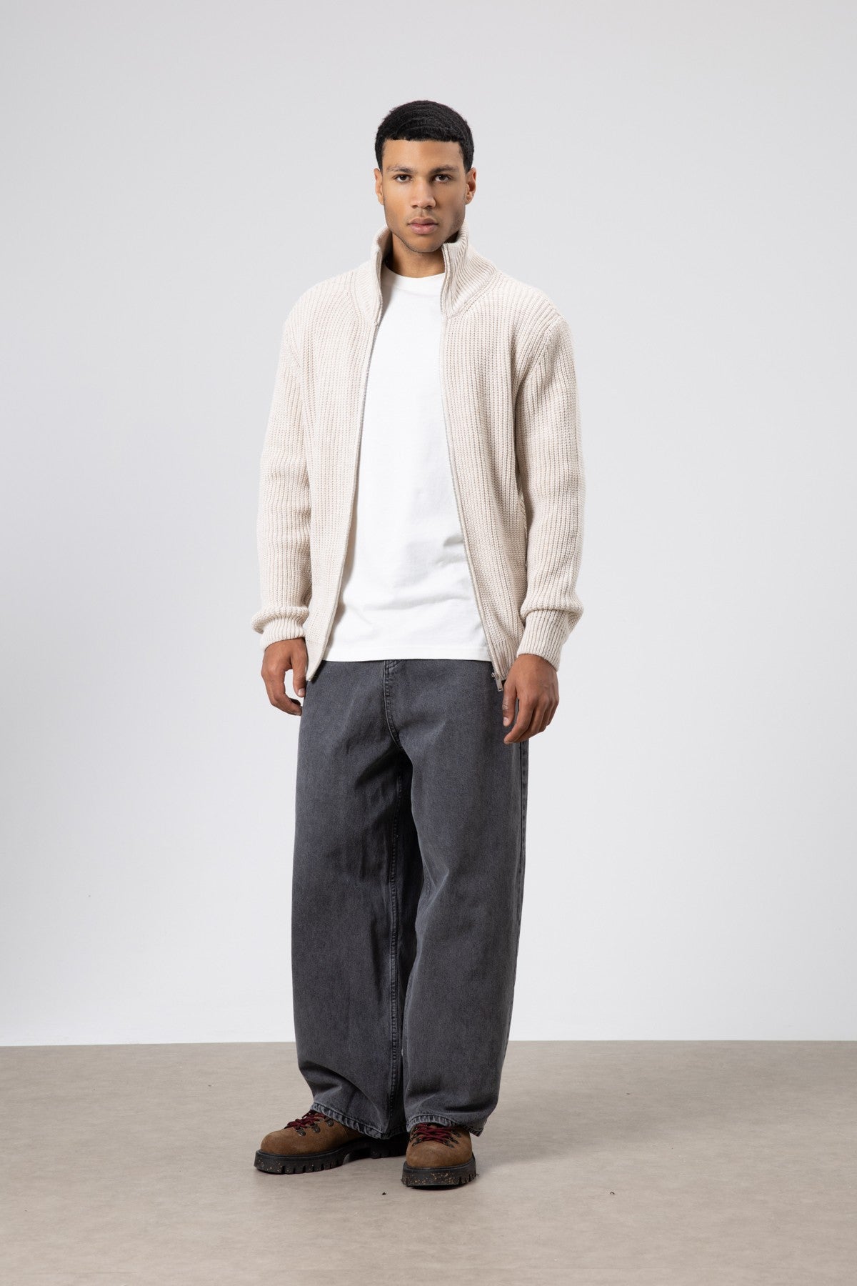 Oversized Zipper-Front Knit Cardigan