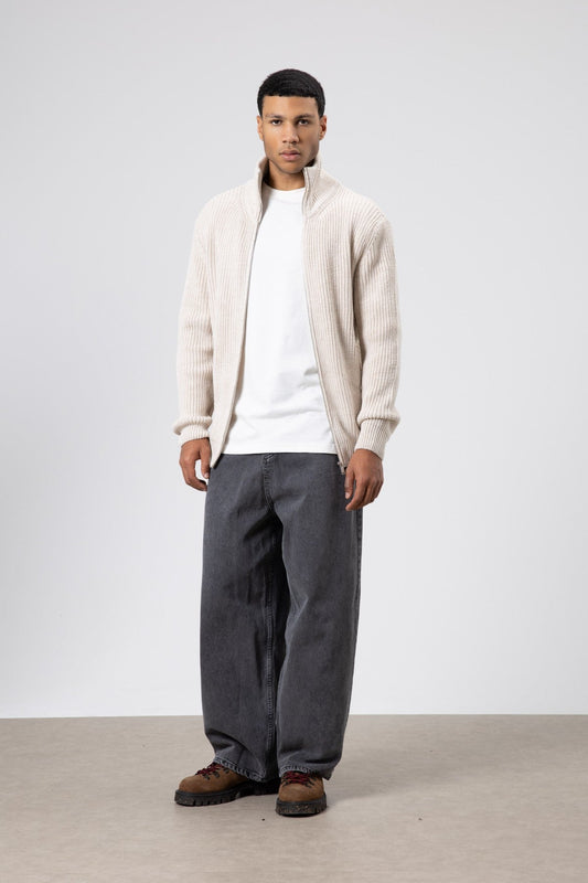 Oversized Zipper-Front Knit Cardigan