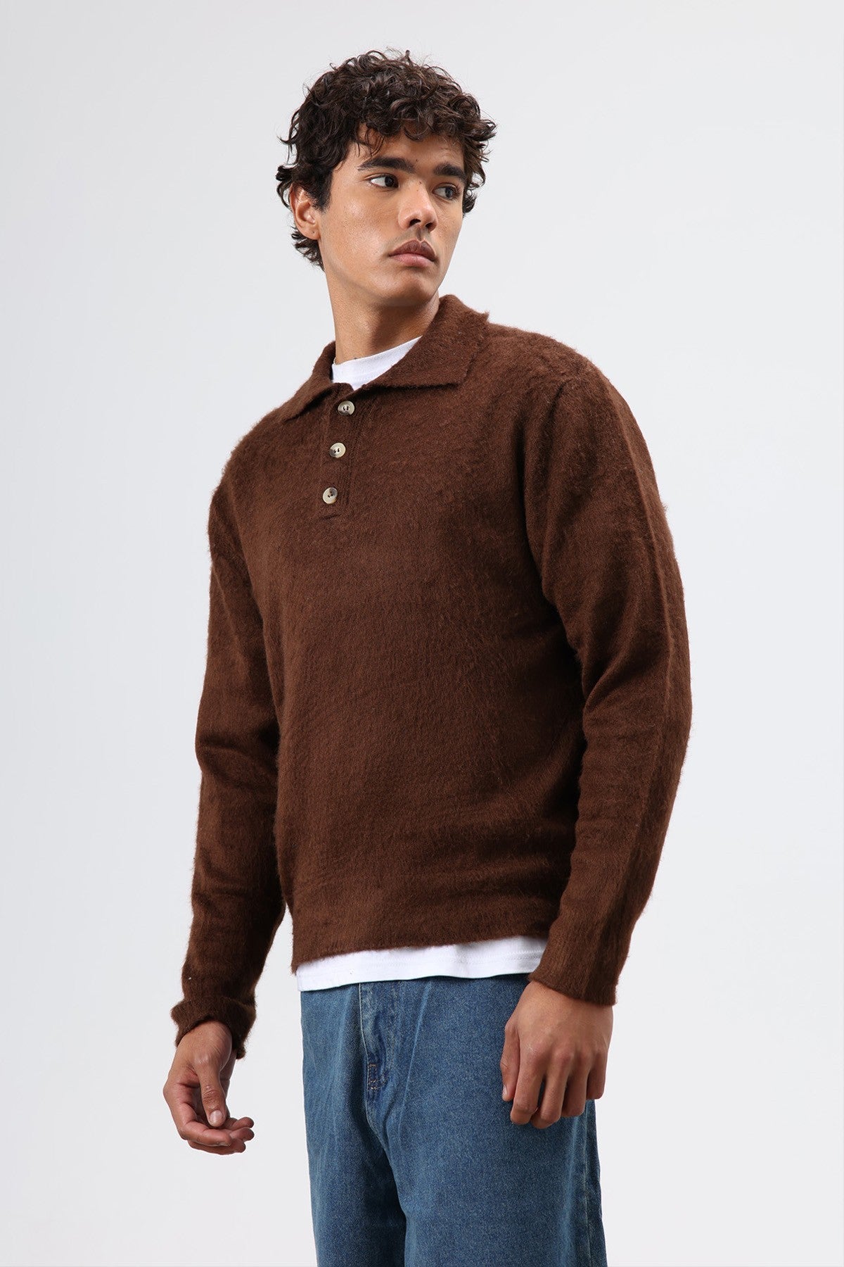Polo Neck Soft-Textured Knit Sweater