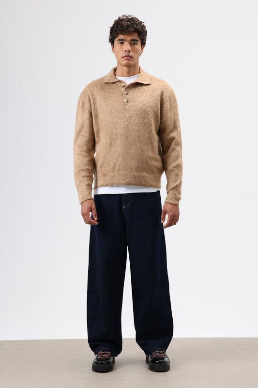Polo Neck Soft-Textured Knit Sweater