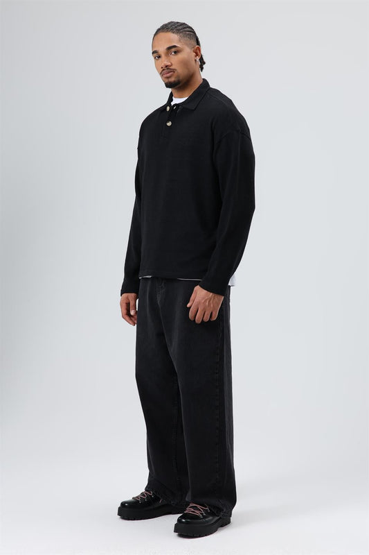 Oversized Polo-Neck Knit Sweater