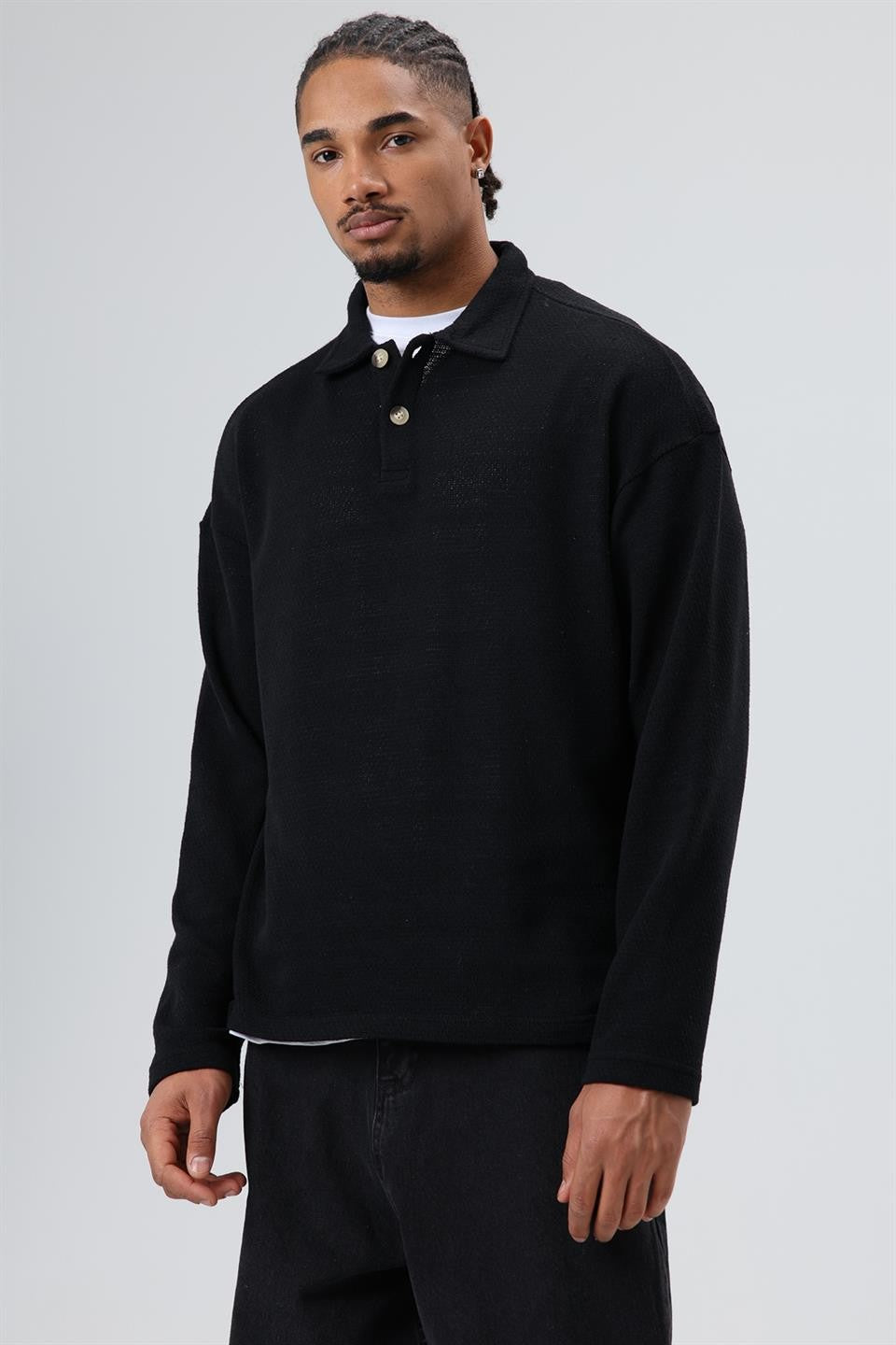 Oversized Polo-Neck Knit Sweater