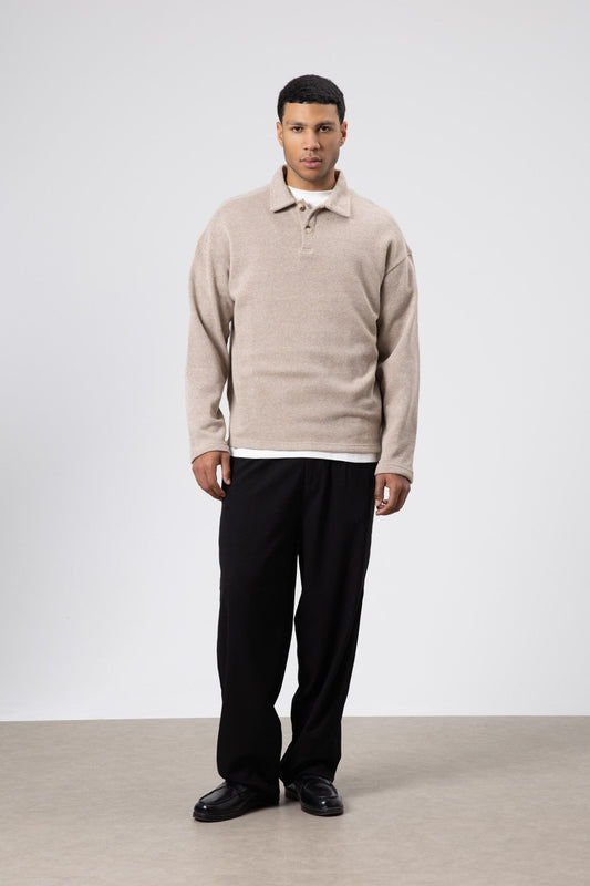 Oversized Polo-Neck Knit Sweater