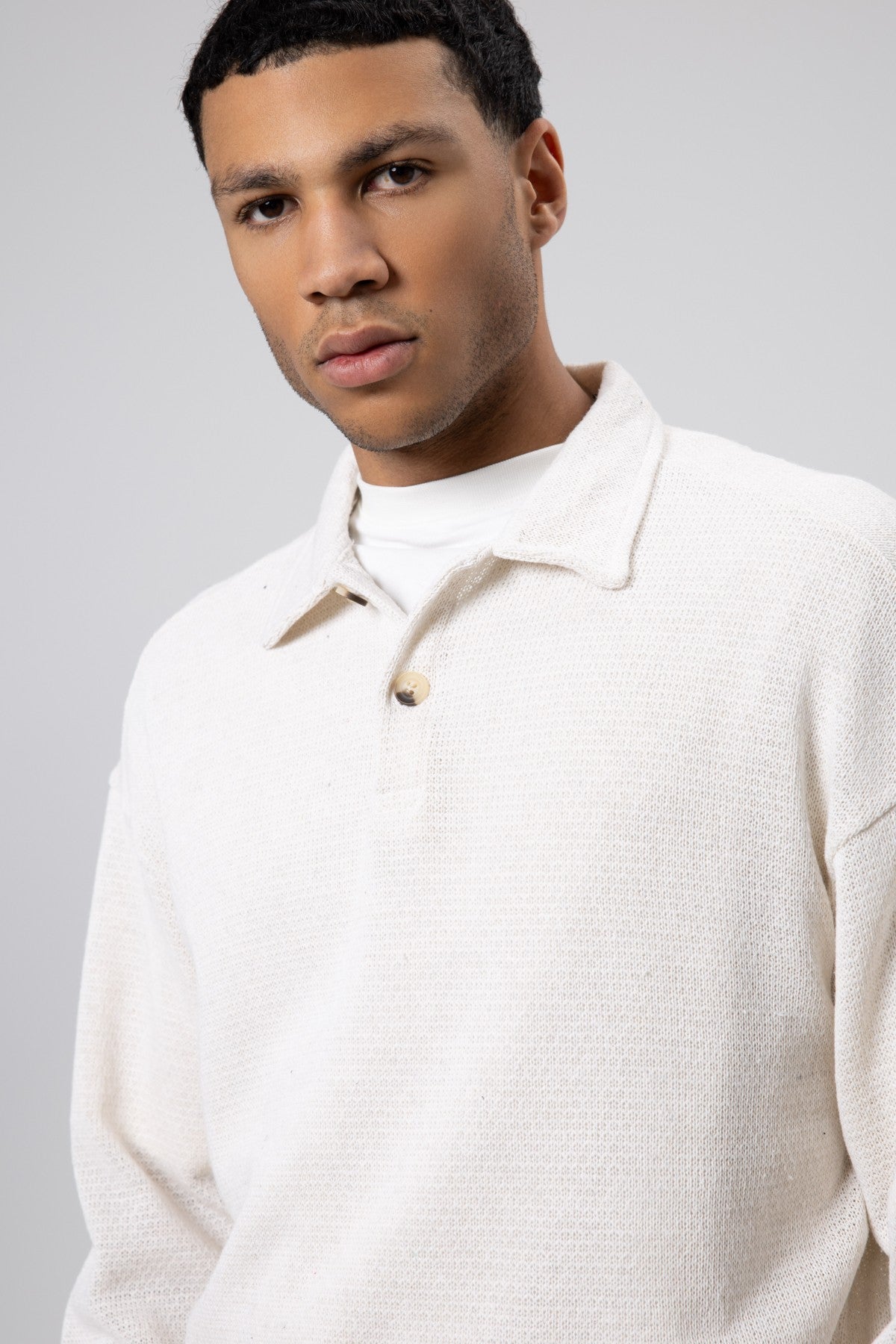 Oversized Polo-Neck Knit Sweater
