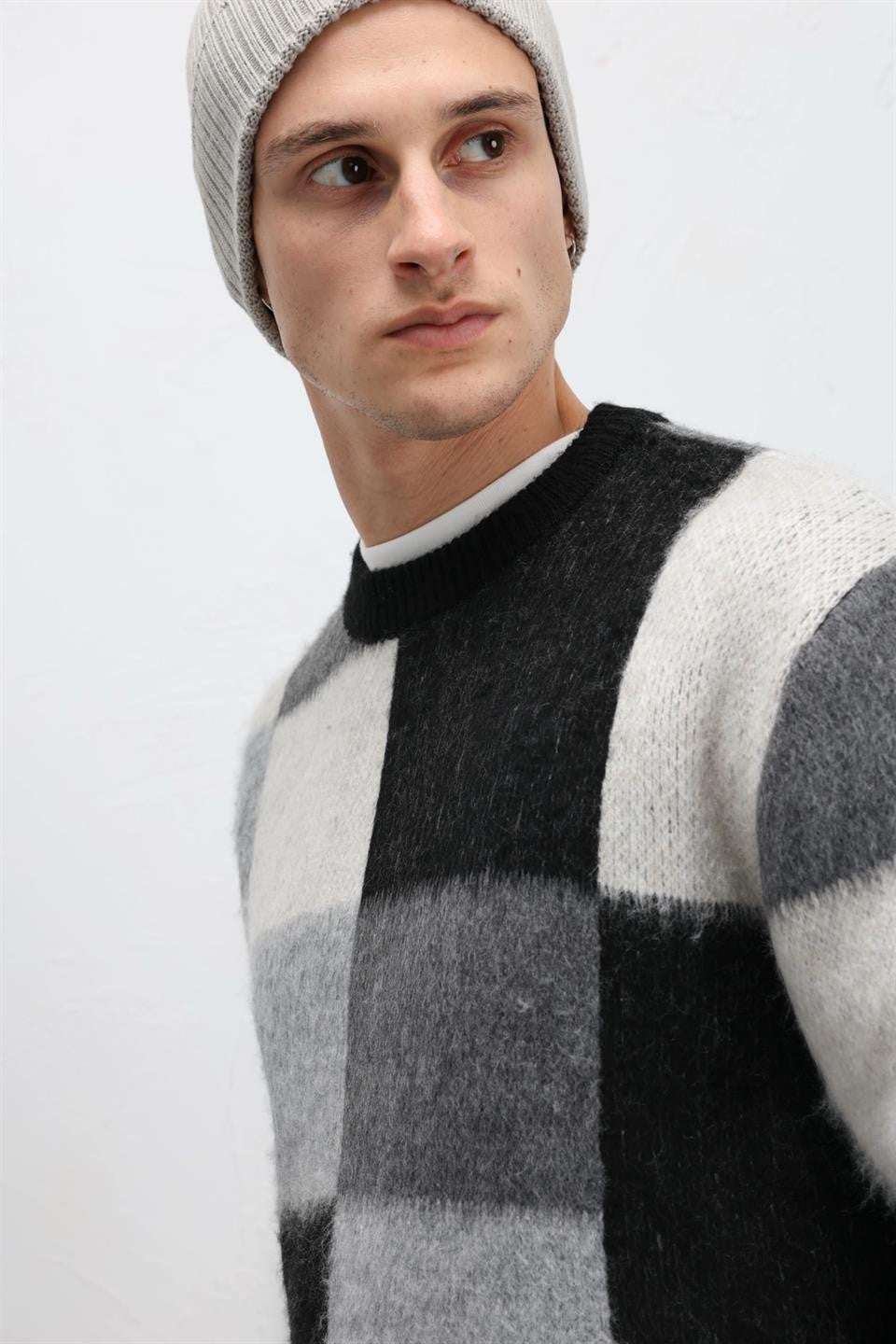 Oversized Square-Patterned Knit Sweater