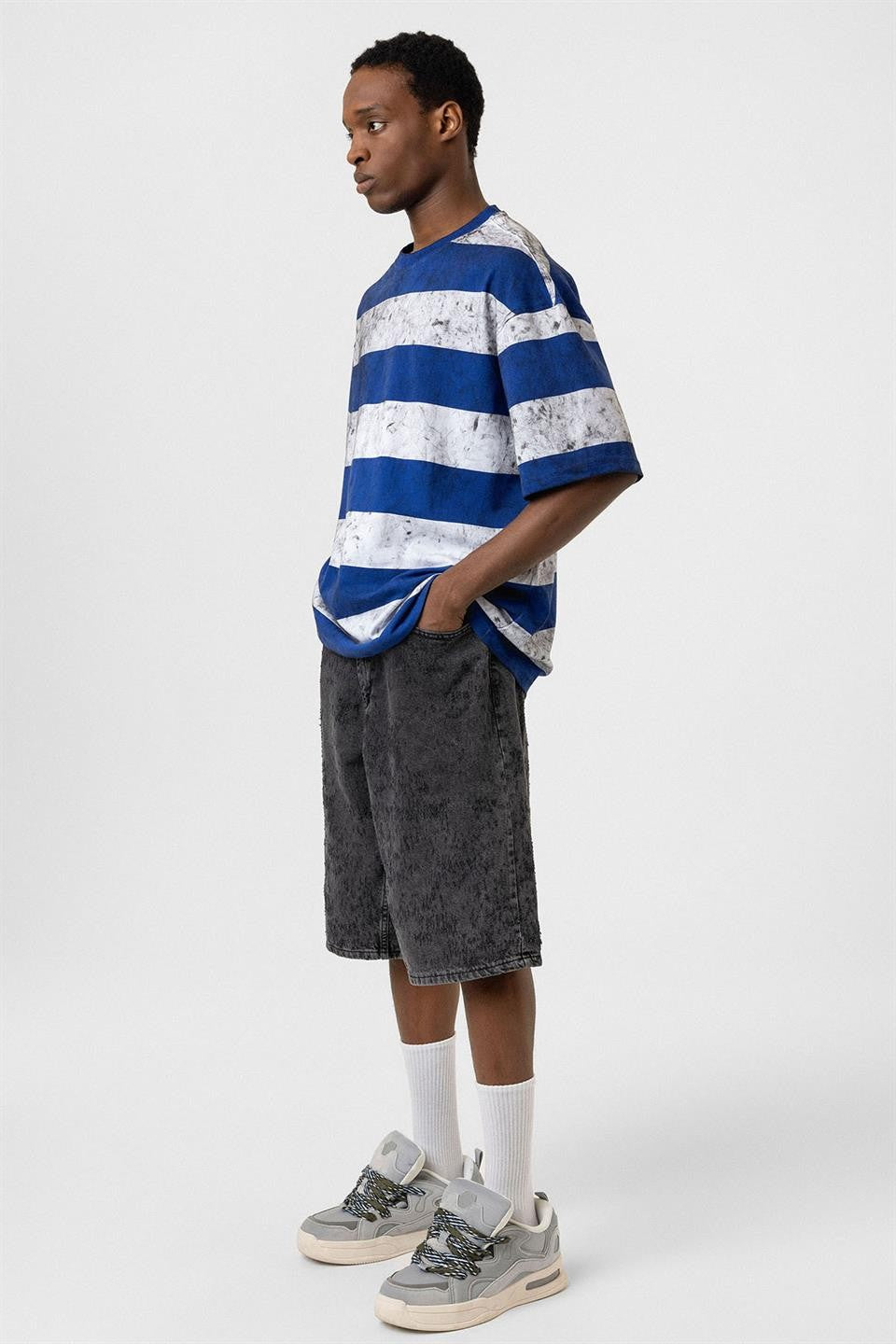 Oversized T-Shirt with Washed Stripes