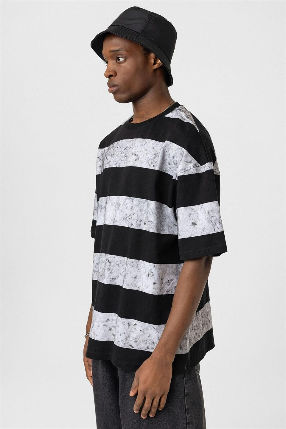 Oversized T-Shirt with Washed Stripes