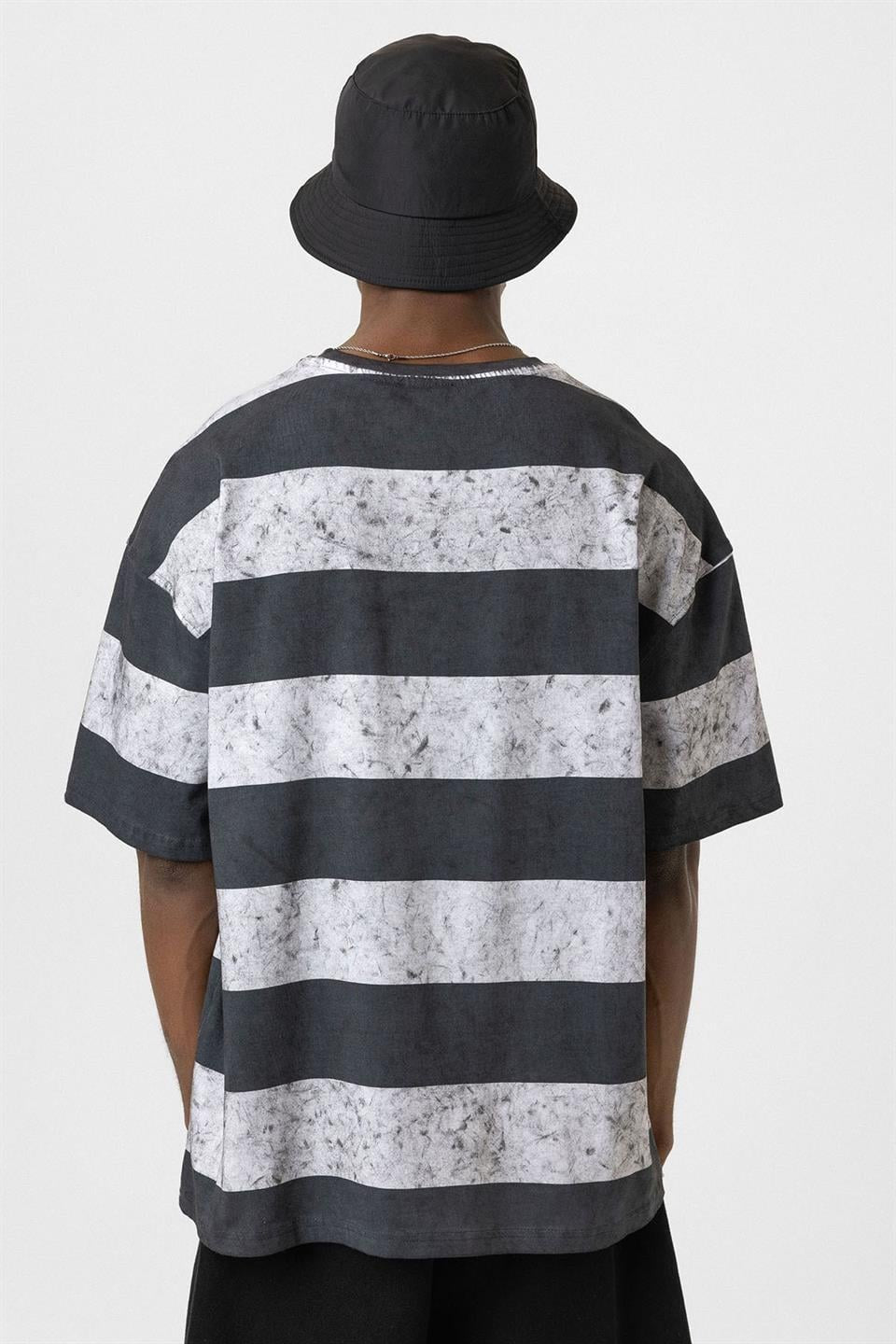 Oversized T-Shirt with Washed Stripes