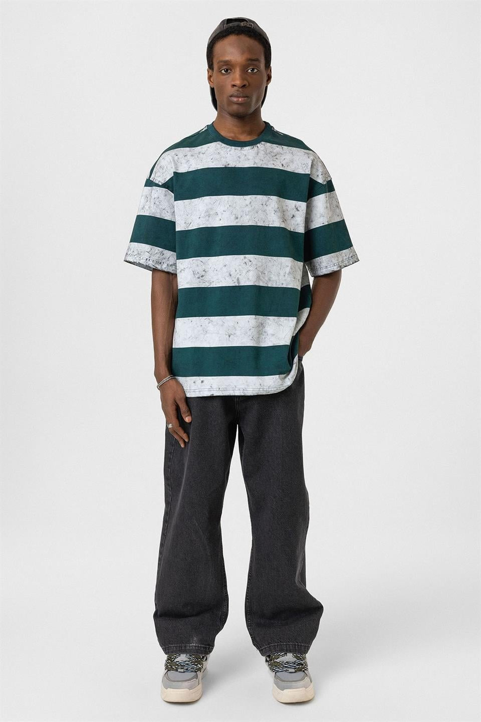 Oversized T-Shirt with Washed Stripes