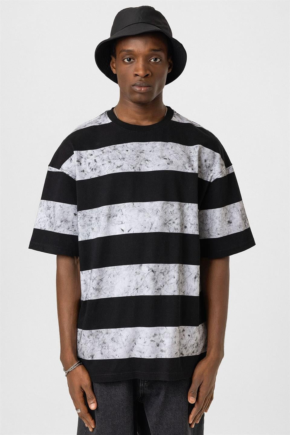 Oversized T-Shirt with Washed Stripes