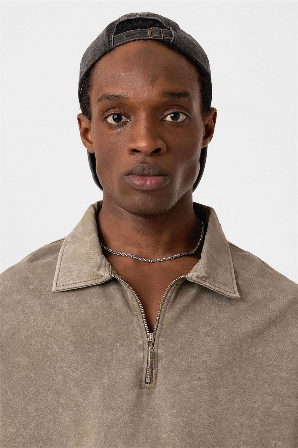 Oversized Washed Polo-Neck T-Shirt