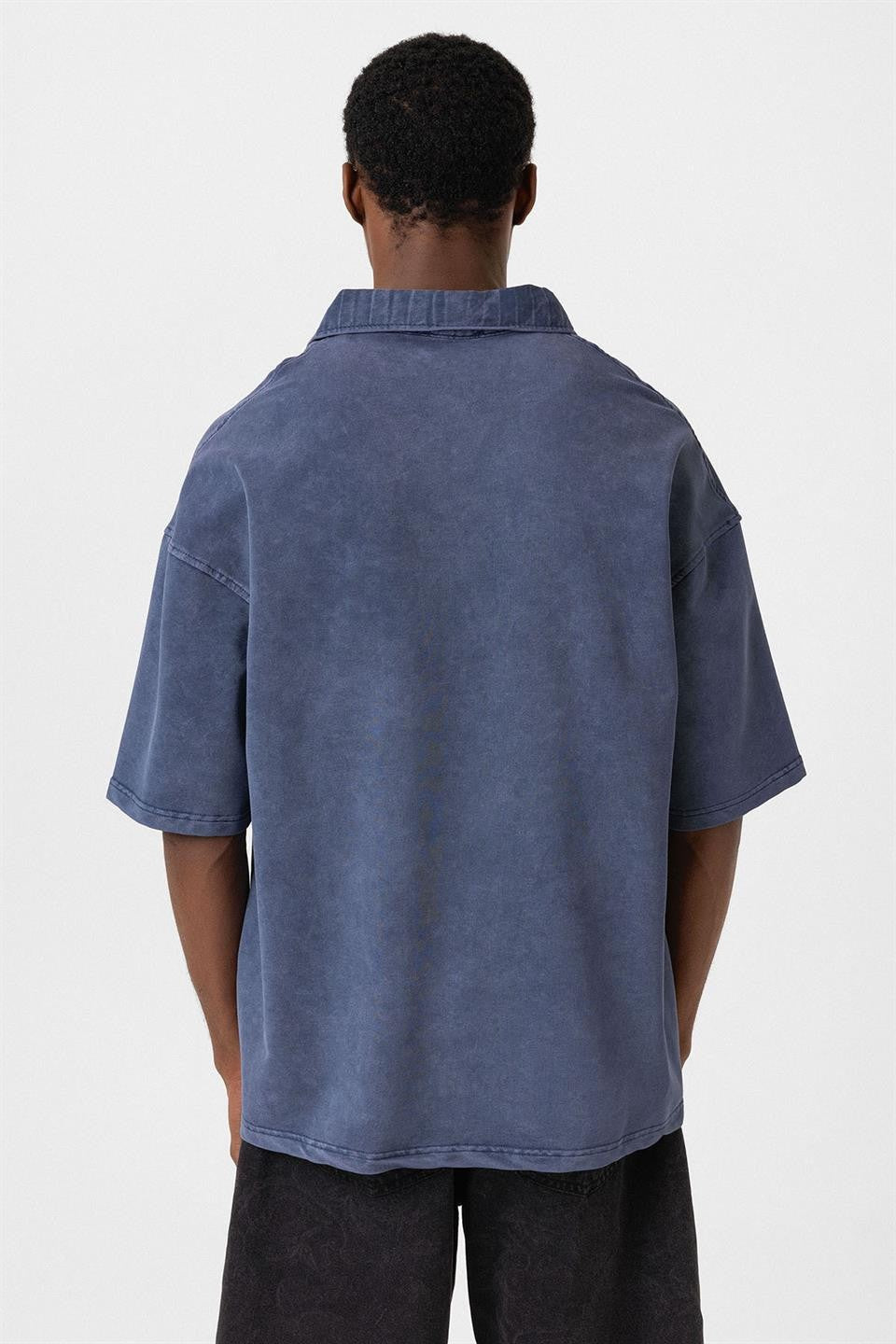 Oversized Washed Polo-Neck T-Shirt