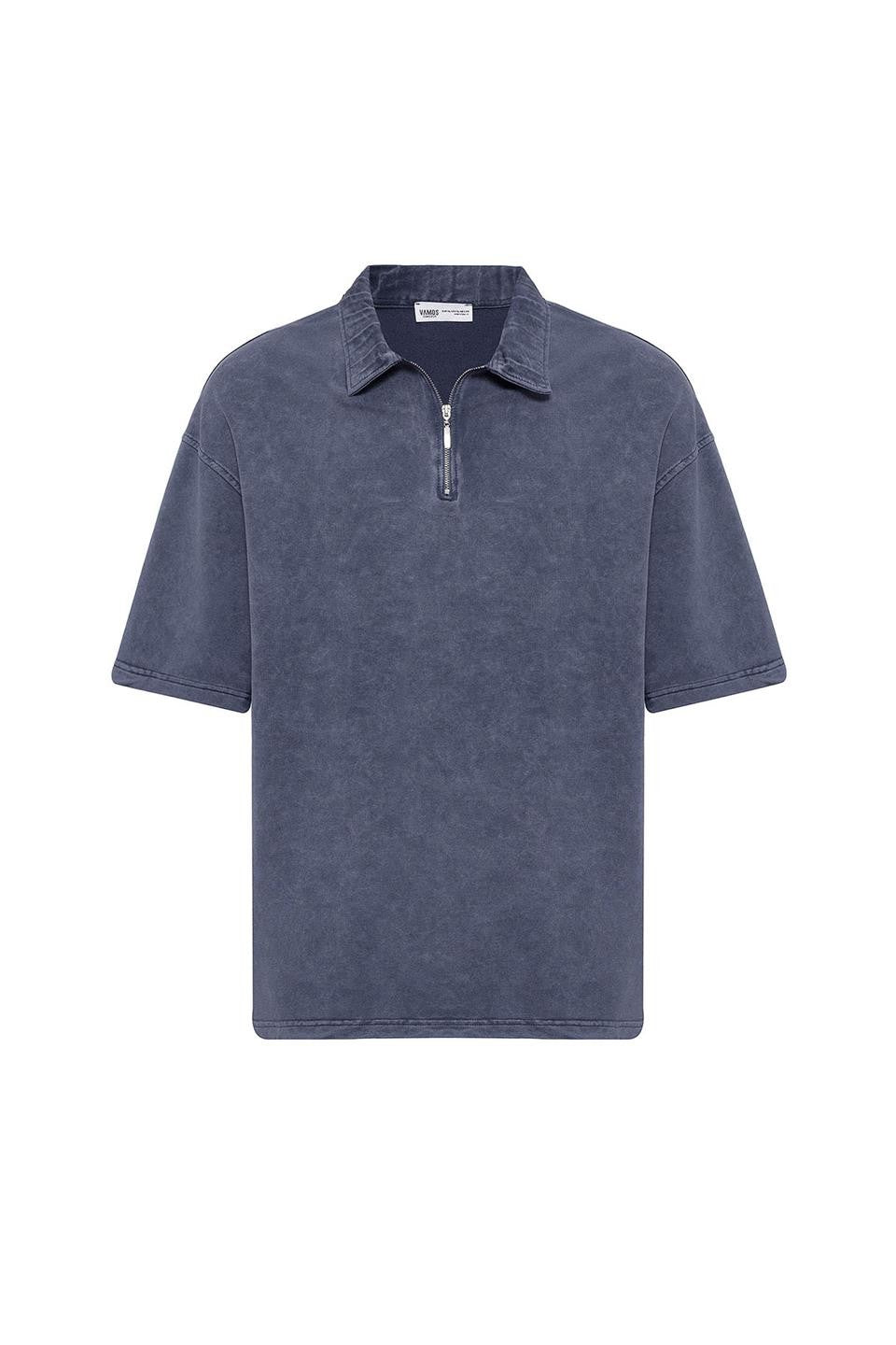 Oversized Washed Polo-Neck T-Shirt