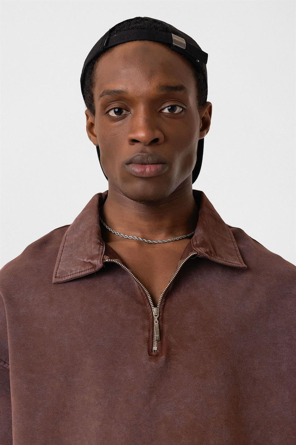 Oversized Washed Polo-Neck T-Shirt