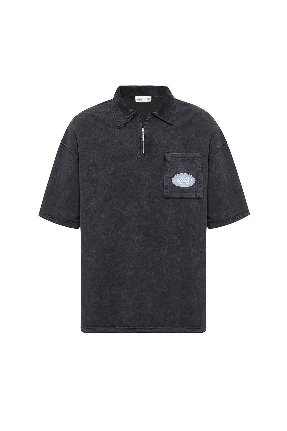 Oversized Polo-Neck Zipper T-Shirt