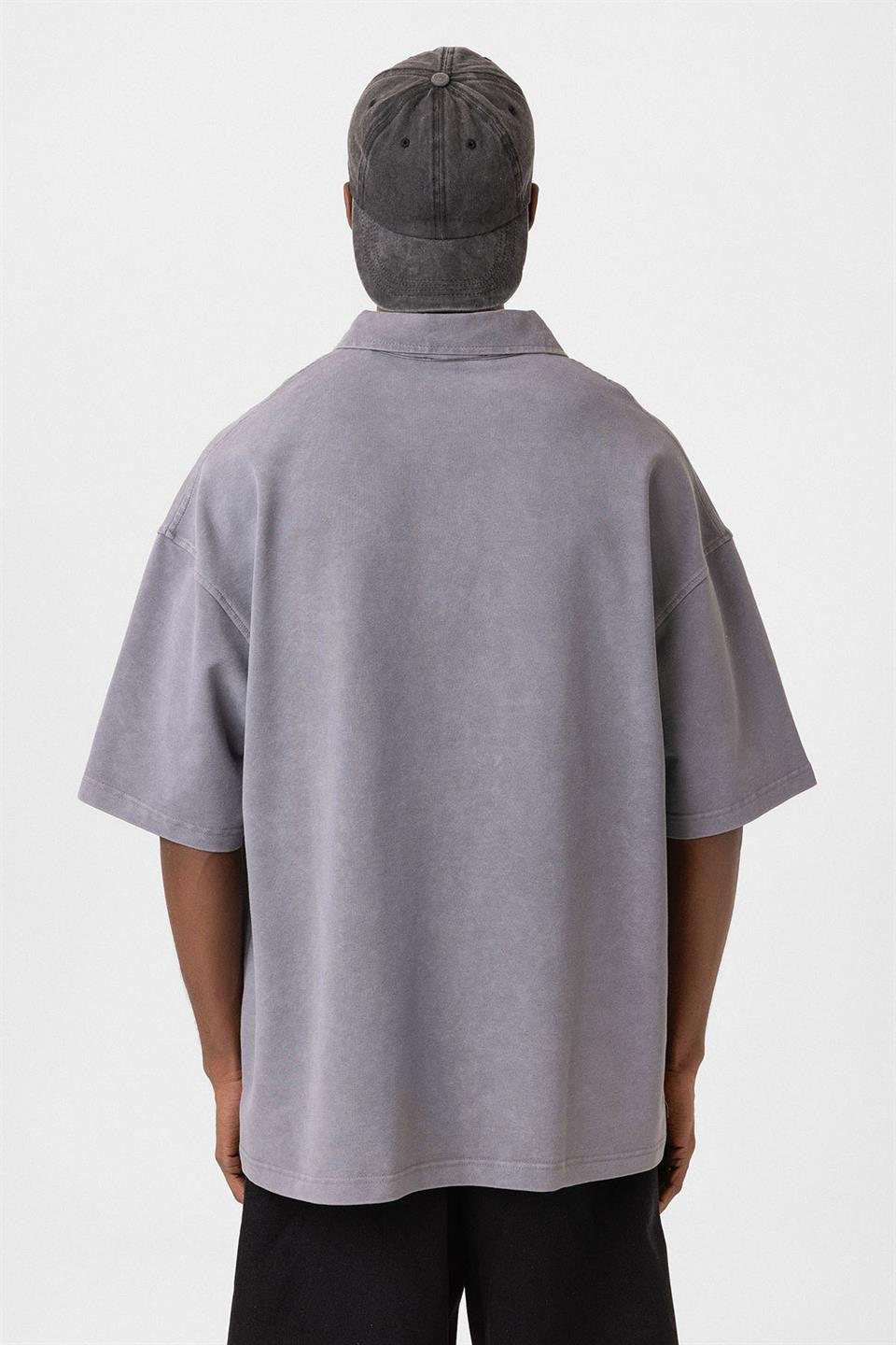 Oversized Polo-Neck Zipper T-Shirt