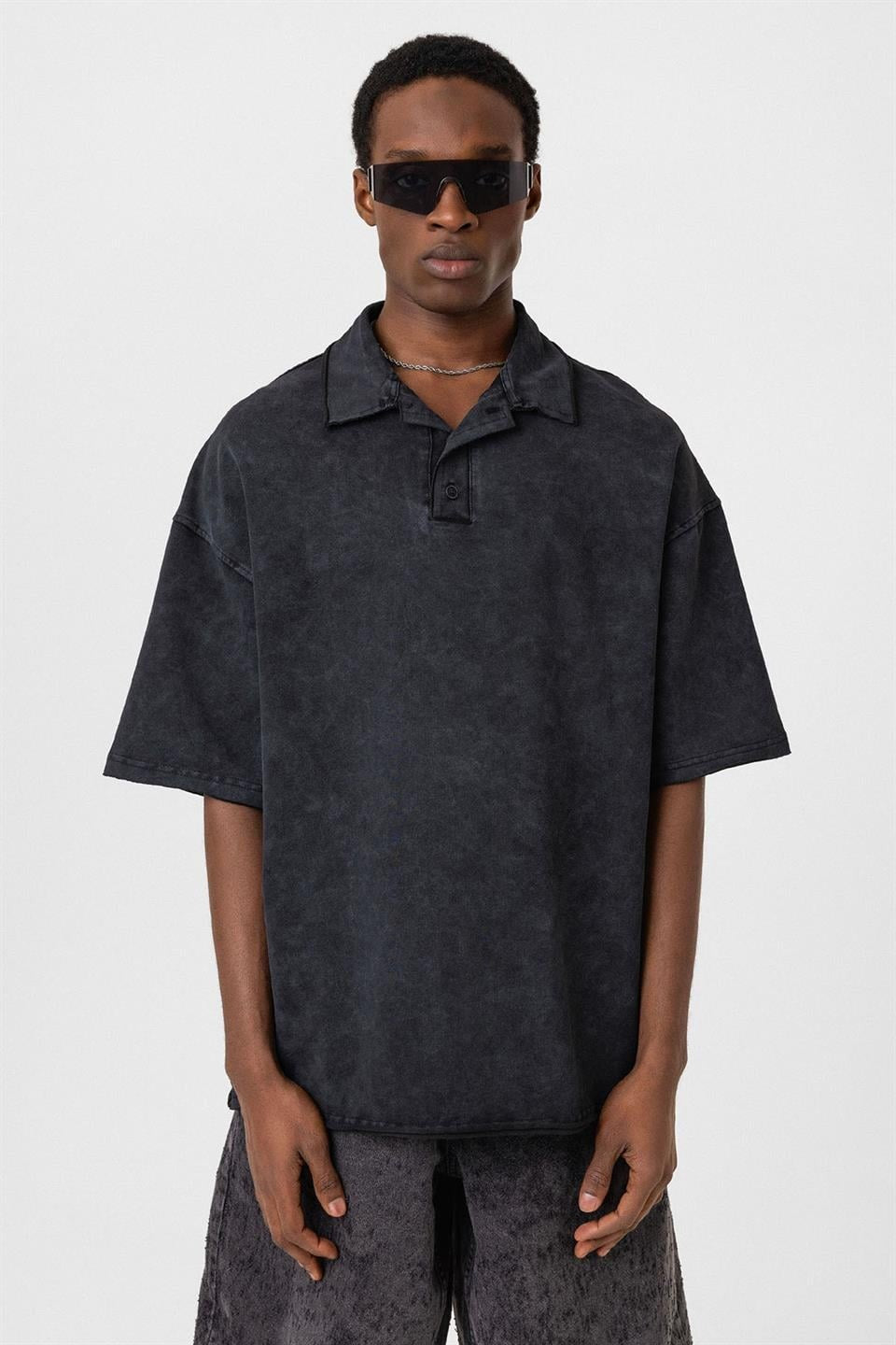 Oversized Polo-Neck T-Shirt (Machine Washable)
