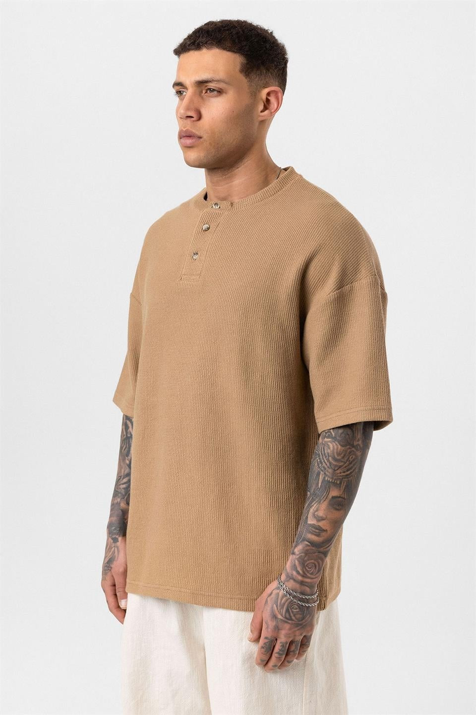 Oversized T-Shirt with Button-Down Collar