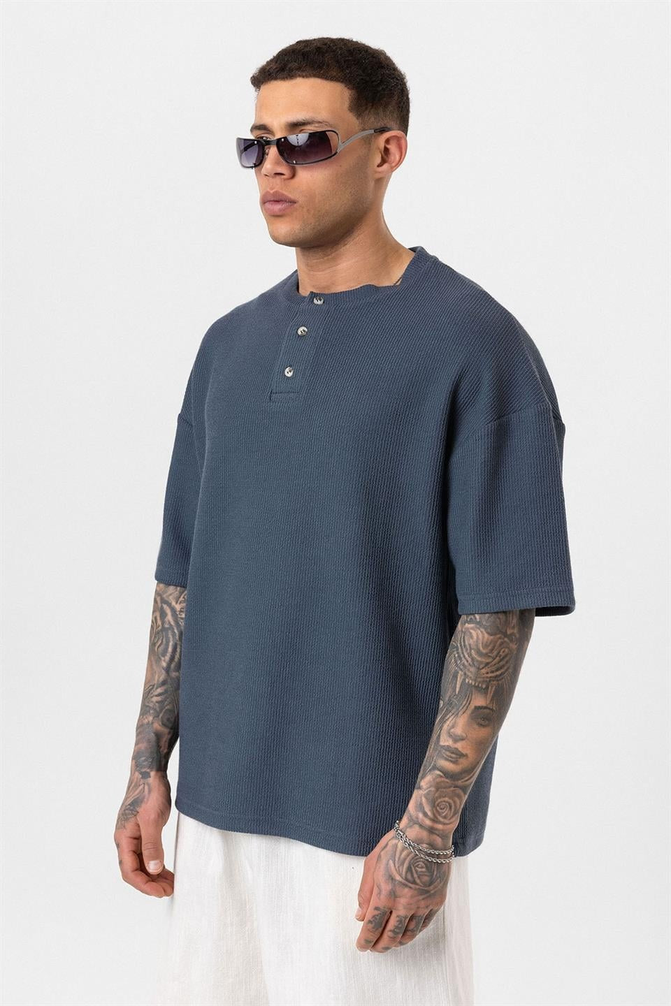 Oversized T-Shirt with Button-Down Collar
