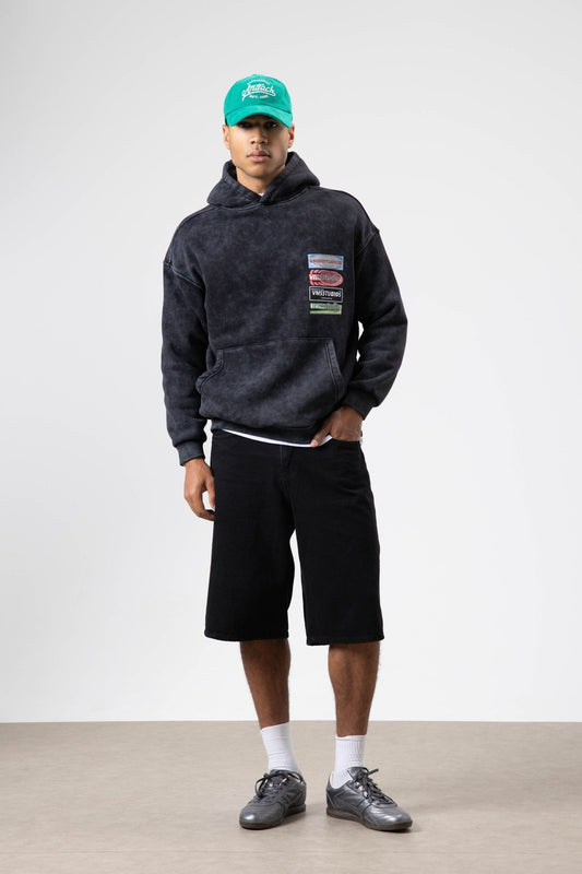 Oversized Pre-Washed Printed Hooded Sweatshirt V70-102