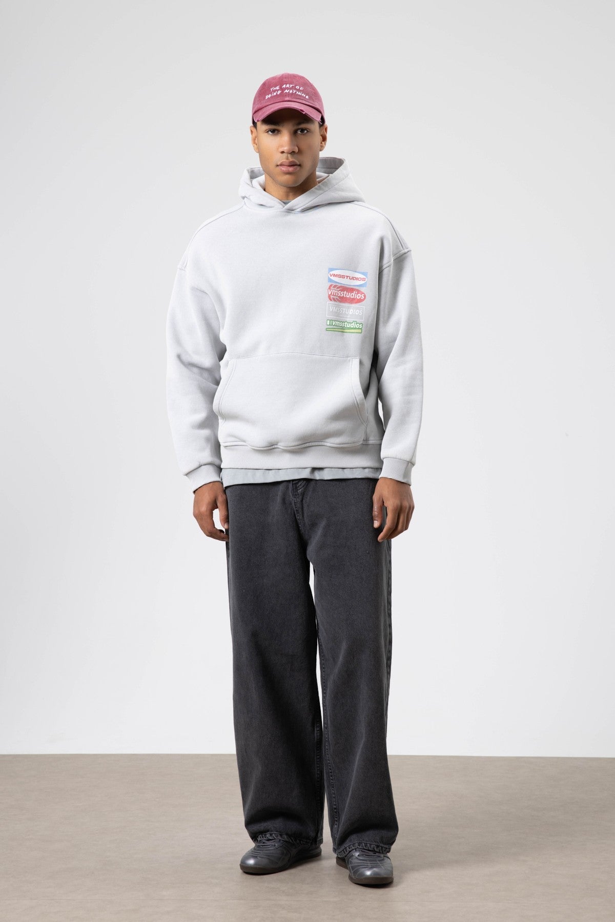 Oversized Washed Printed Hooded Sweatshirt