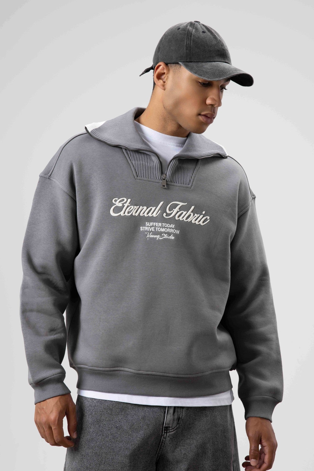 Oversized Zipper-Neck Sweatshirt