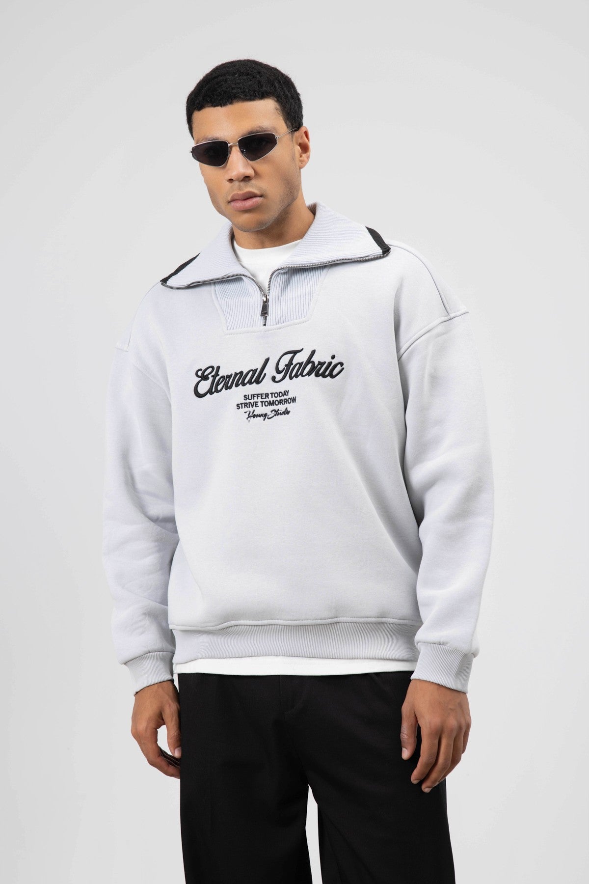 Oversized Zipper-Neck Sweatshirt