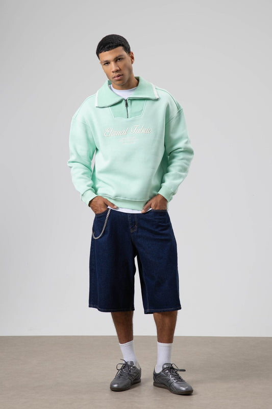 Oversized Zipper-Neck Sweatshirt