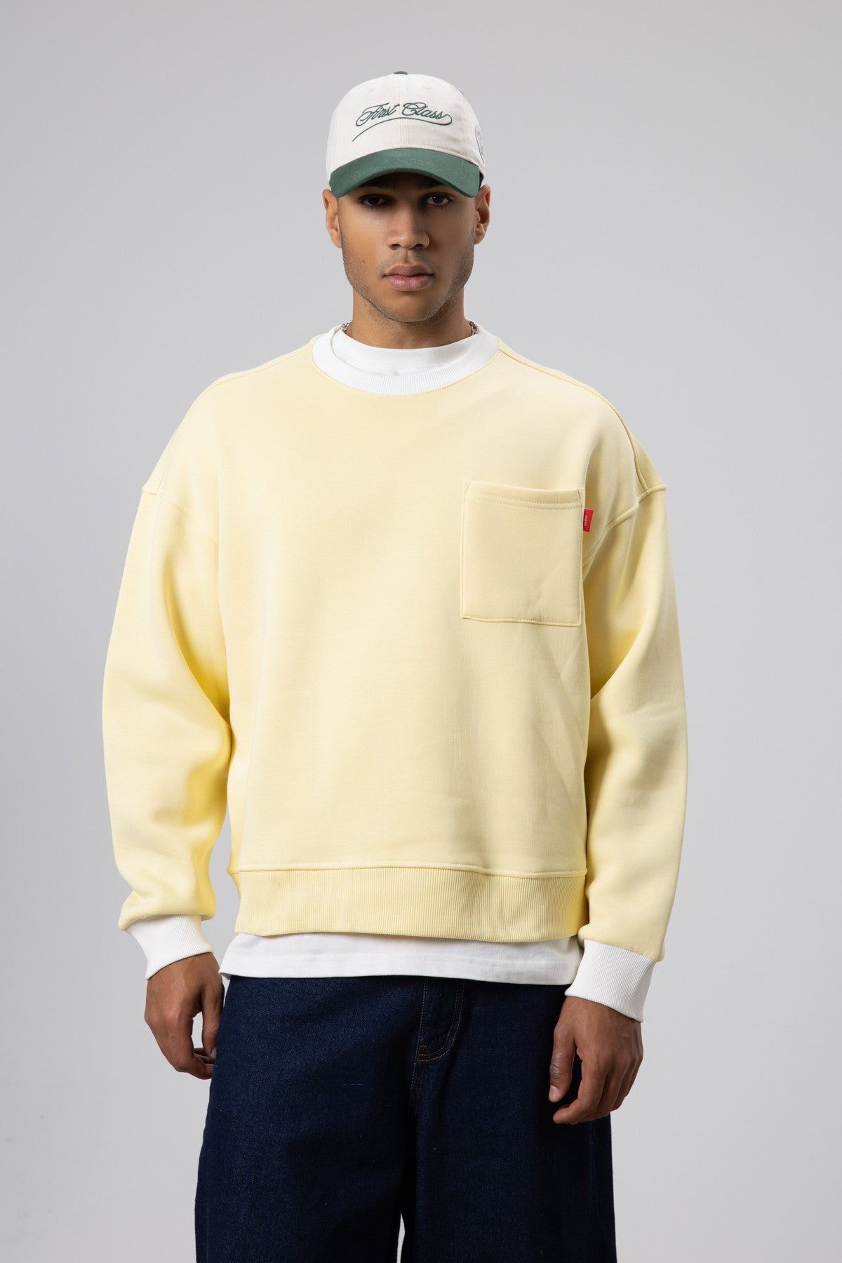 Oversized Sweatshirt with Crew Neck and Pocket Details