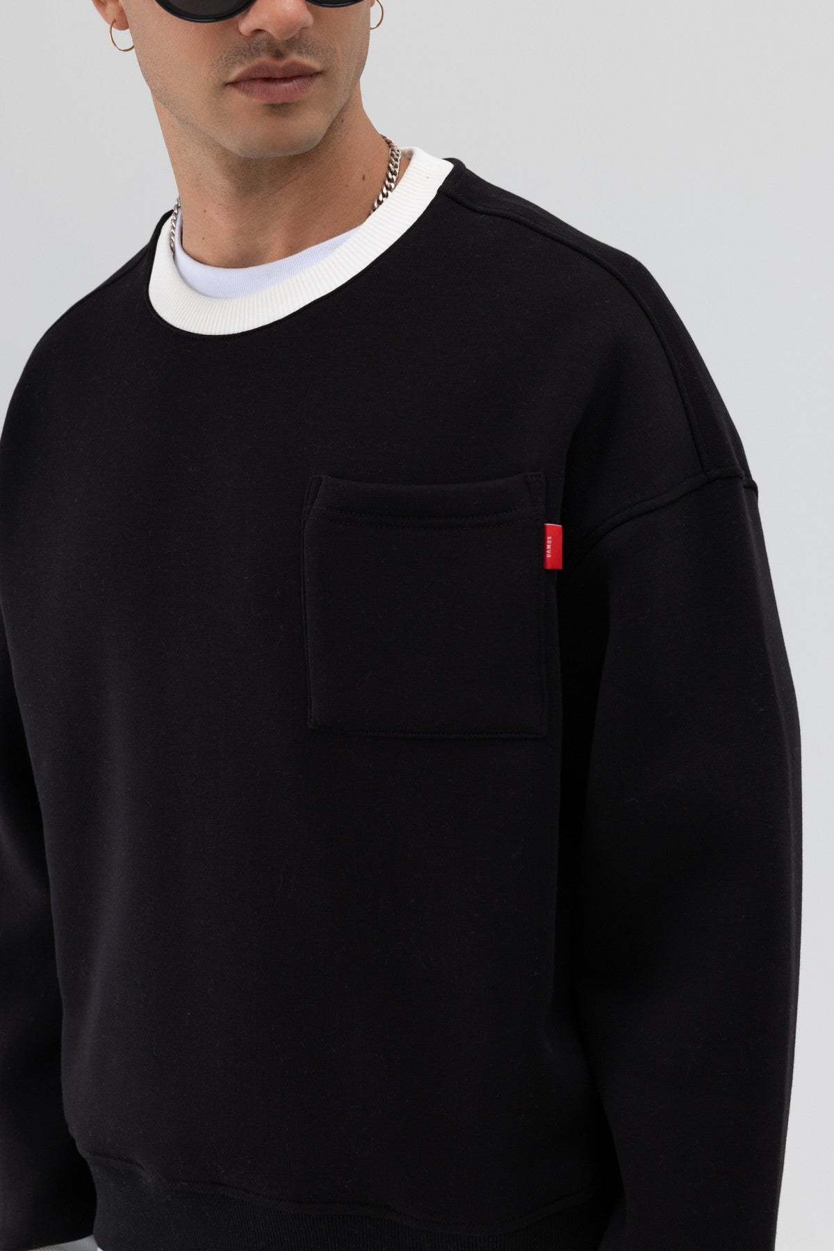 Oversized Sweatshirt with Crew Neck and Pocket Details