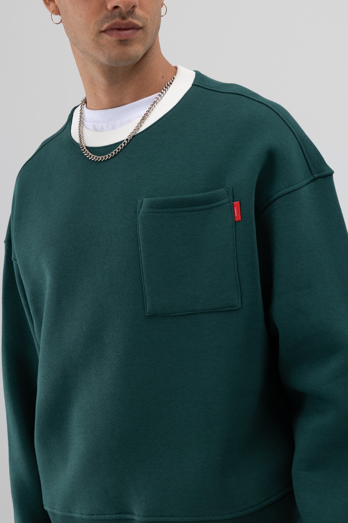 Oversized Sweatshirt with Crew Neck and Pocket Details
