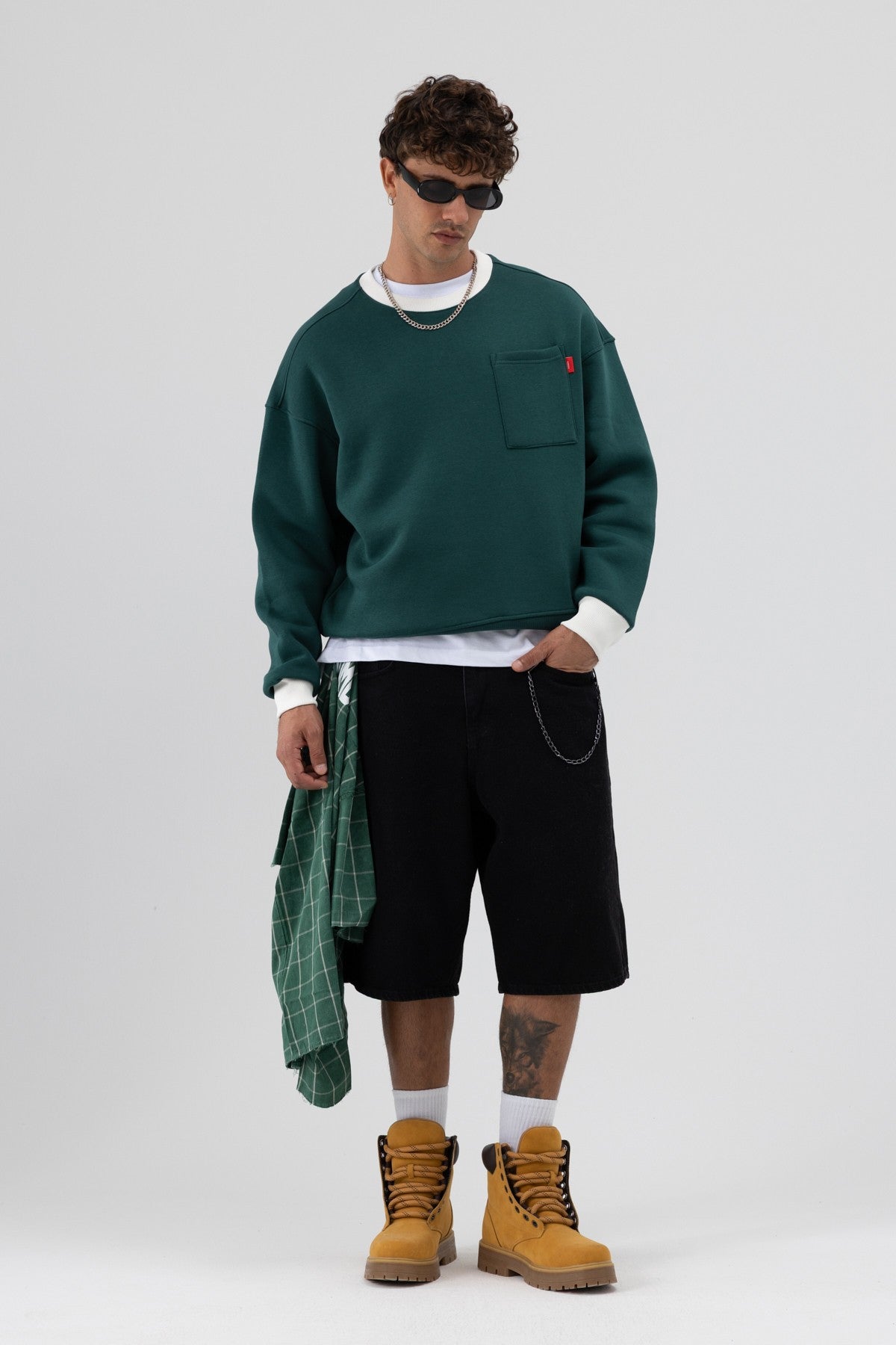 Oversized Sweatshirt with Crew Neck and Pocket Details