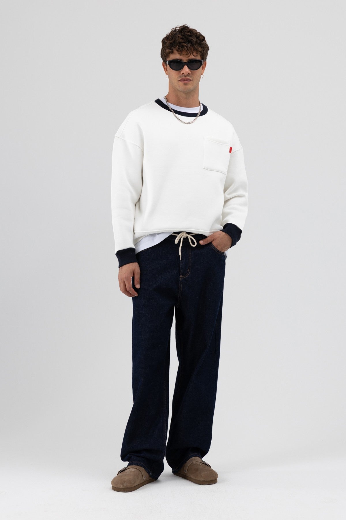 Oversized Sweatshirt with Crew Neck and Pocket Details