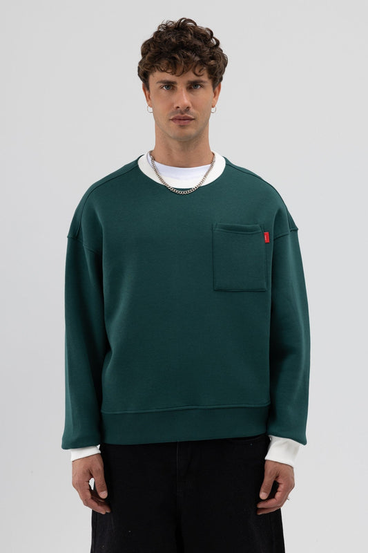 Oversized Sweatshirt with Crew Neck and Pocket Details