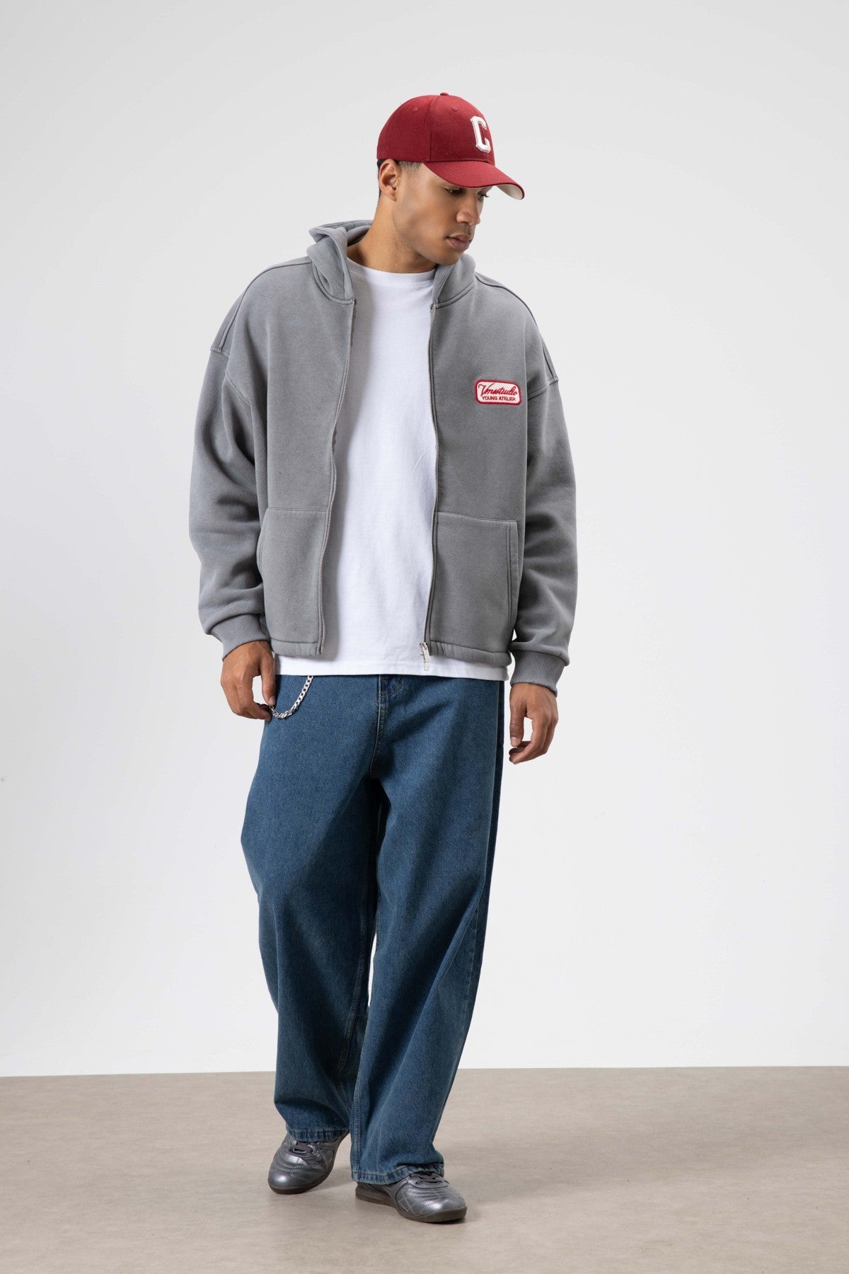 Oversized Zipper-Front Hooded Sweatshirt