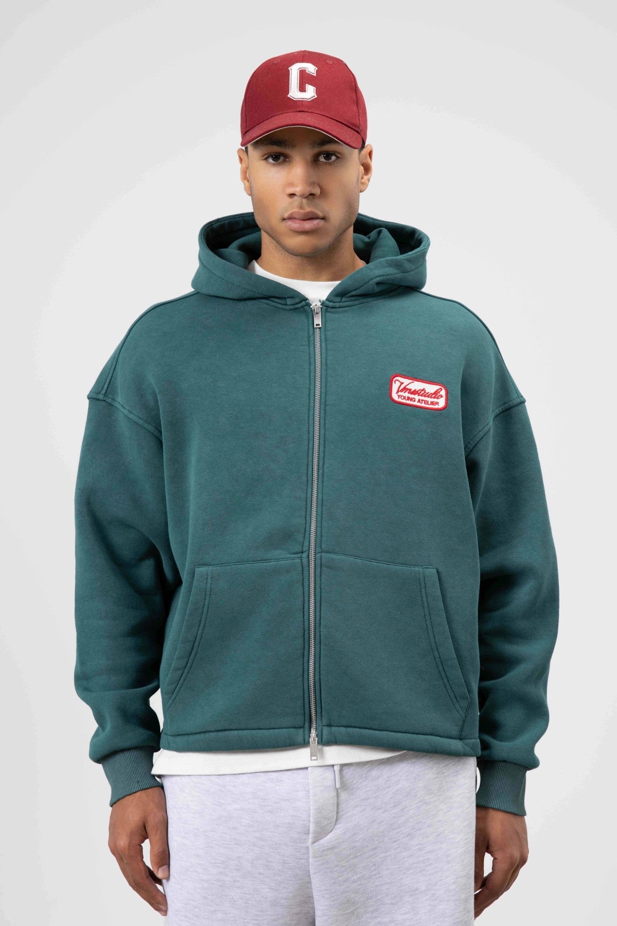 Oversized Zipper-Front Hooded Sweatshirt