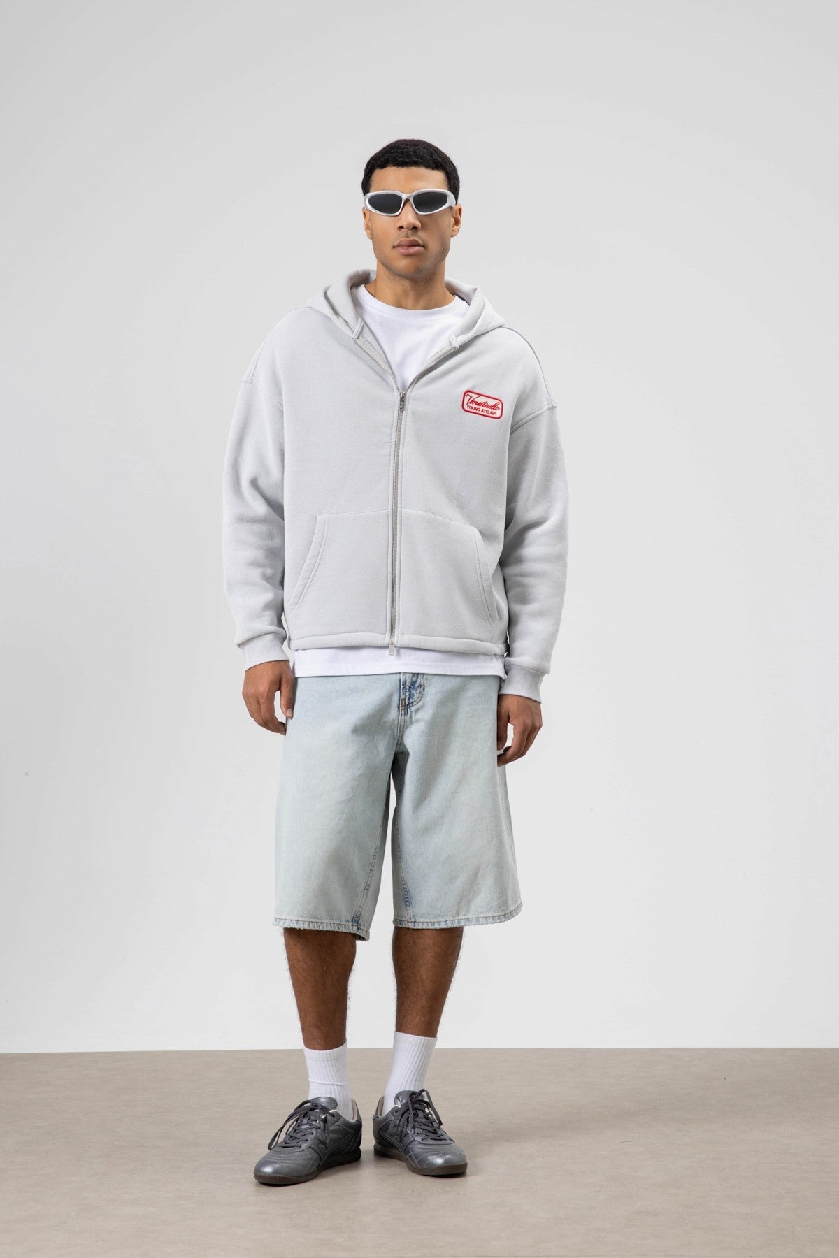 Oversized Zipper-Front Hooded Sweatshirt