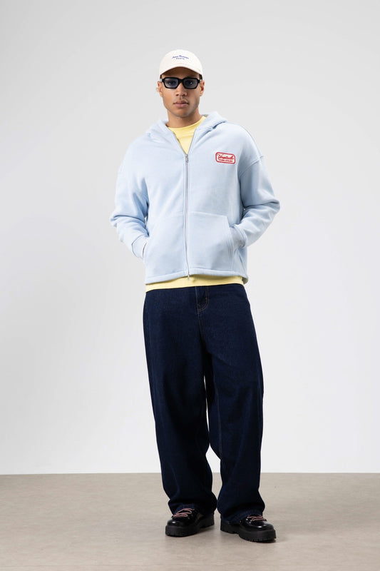 Oversized Zipper-Front Hooded Sweatshirt