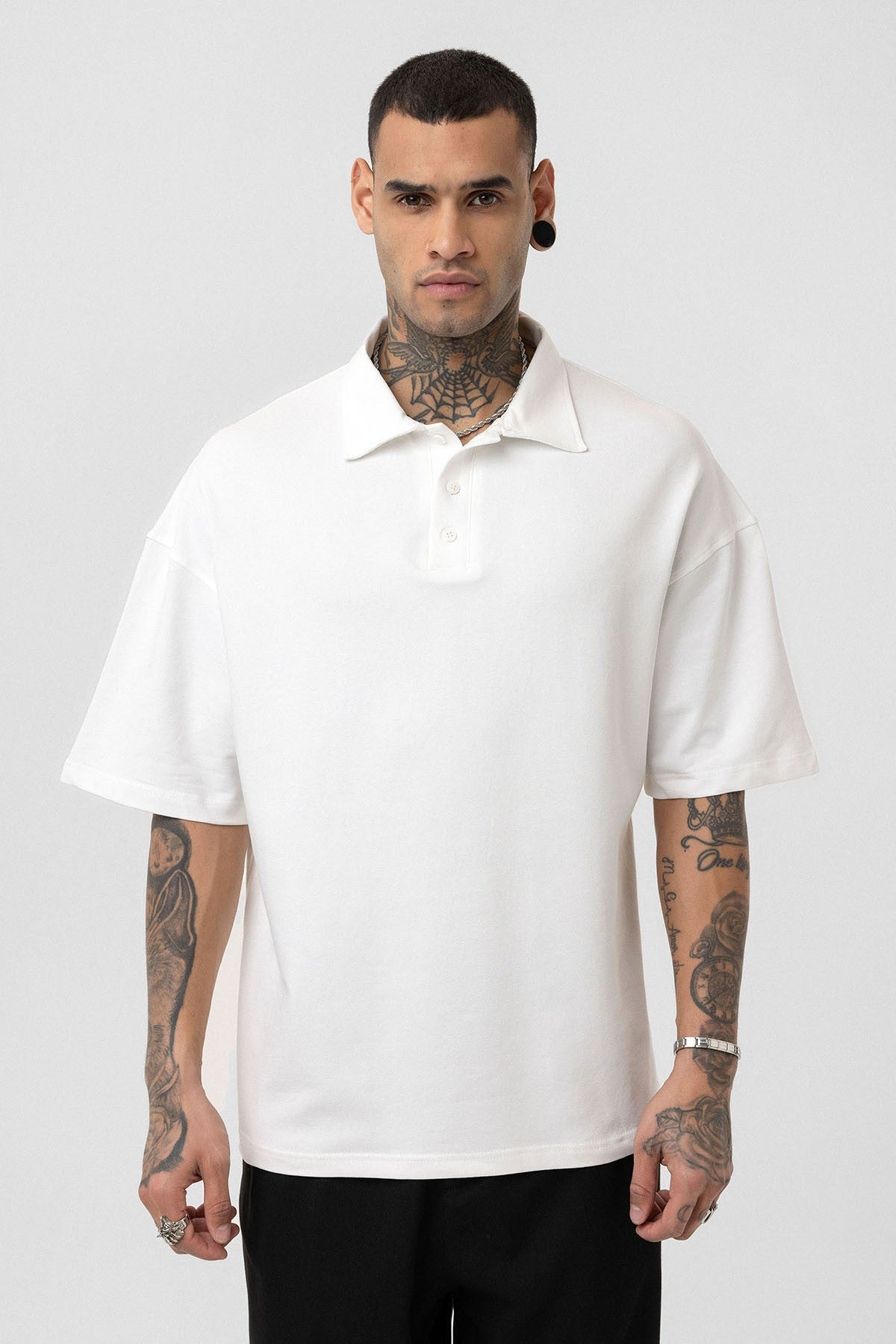 Basic Oversized Polo-Neck T-Shirt