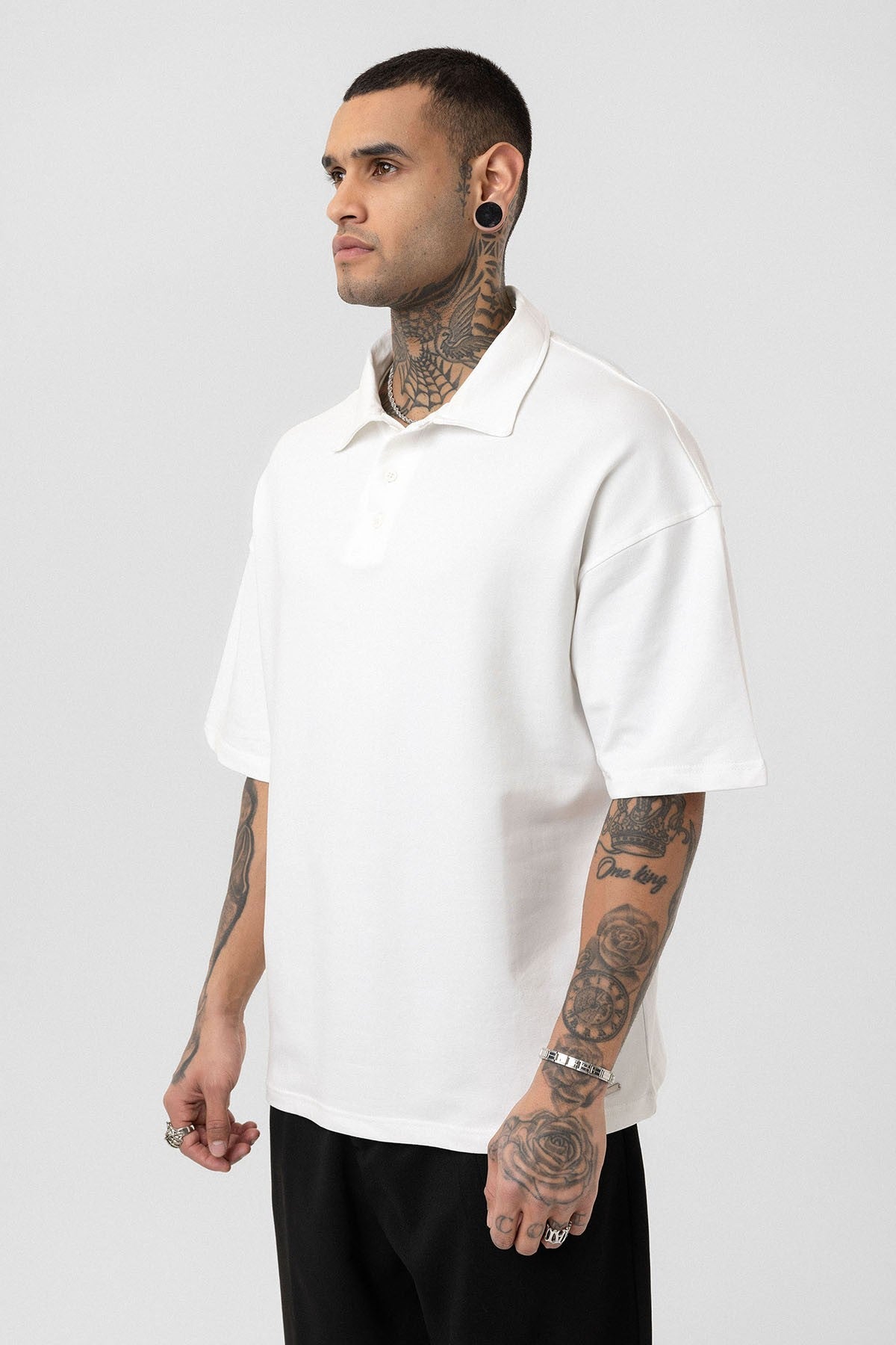 Basic Oversized Polo-Neck T-Shirt
