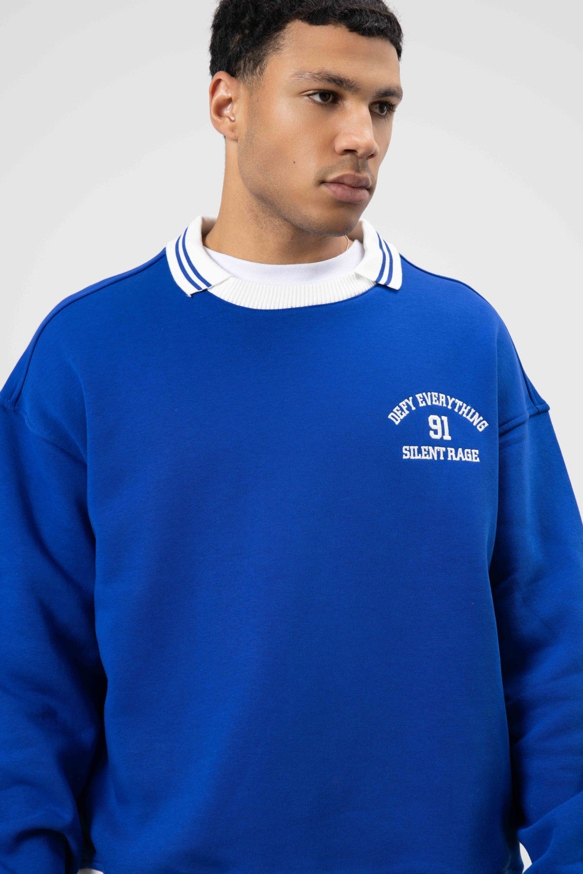 Oversized Collar Sweatshirt with Embroidery Details