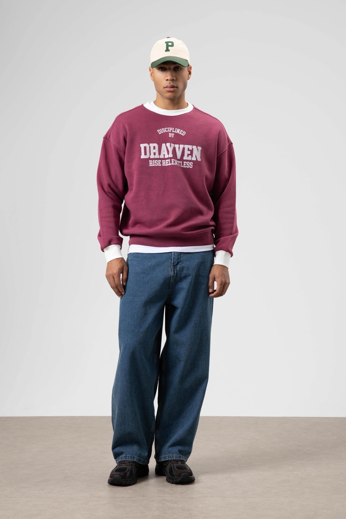 Oversized Bike Neck Print Sweatshirt, Burgundy